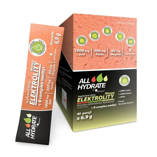 ALLHydrate, Electrolyte's STICK Mango + B complex methyl, 40 sachets of 4.8 g each