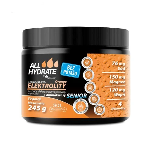 ALLHydrate, Senior Electrolytes Without Potassium, Orange 245g, 50 servings,
