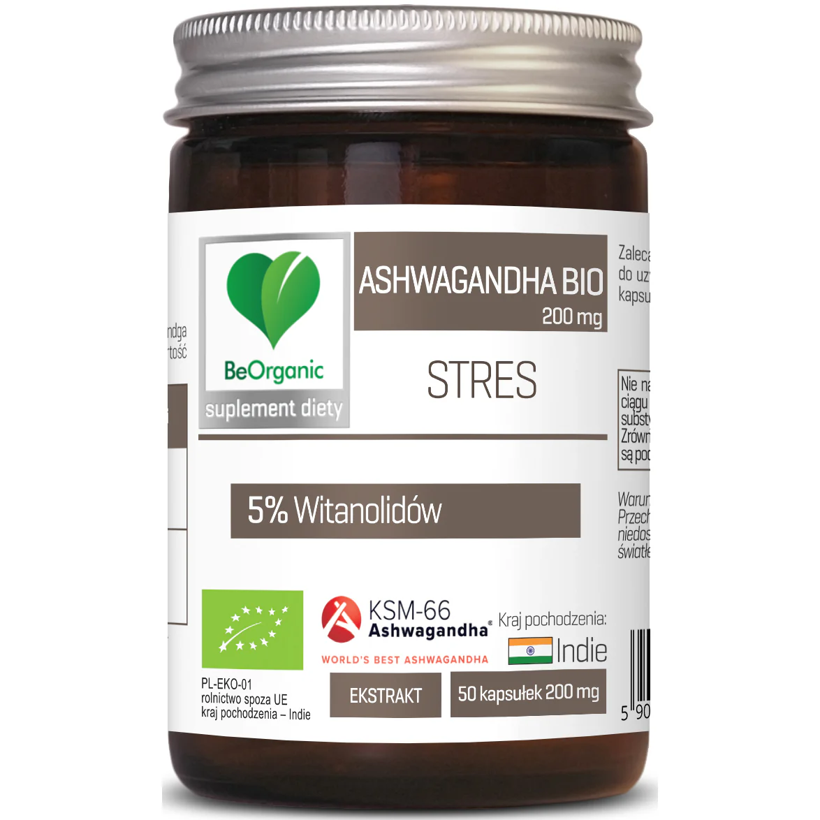 BeOrganic Ashwagandha KSM-66®, 200mg, 50 vegan capsules
