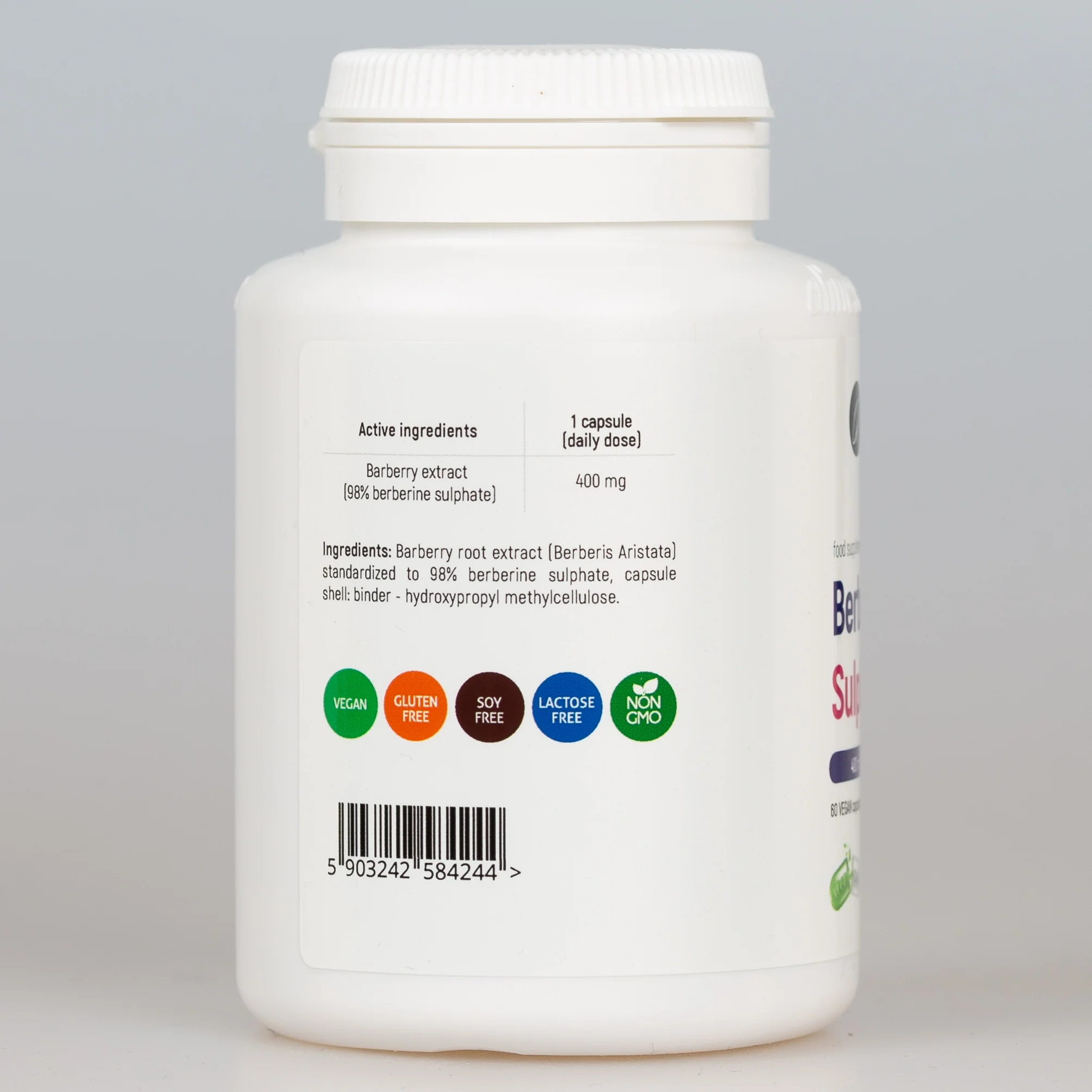 Berberine Sulphate 400mg 99%, 2 months supply, 60 vegan capsules - Image 2
