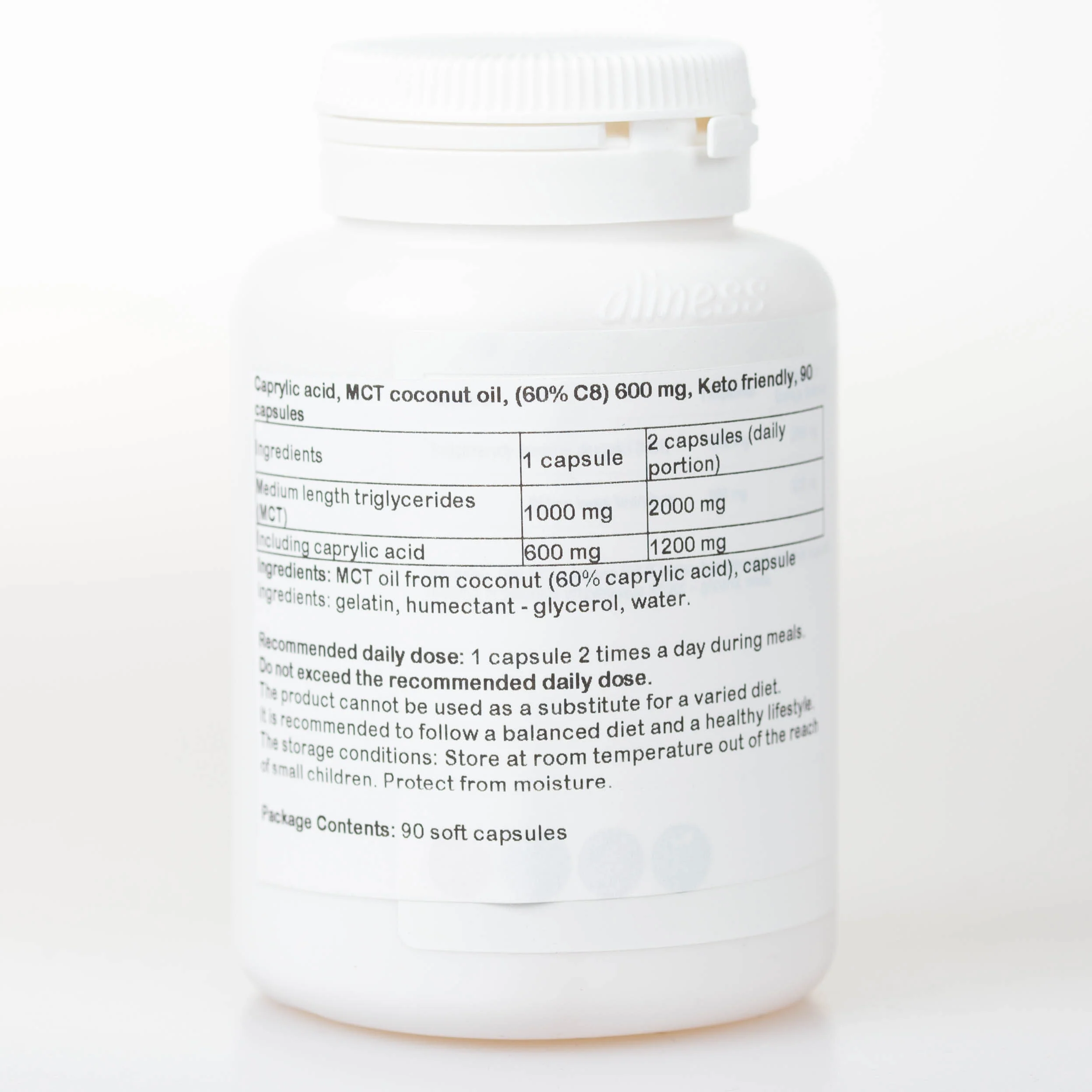 Caprylic acid, MCT coconut oil, (60% C8) 600 mg, Keto friendly, 90 capsules - Image 2