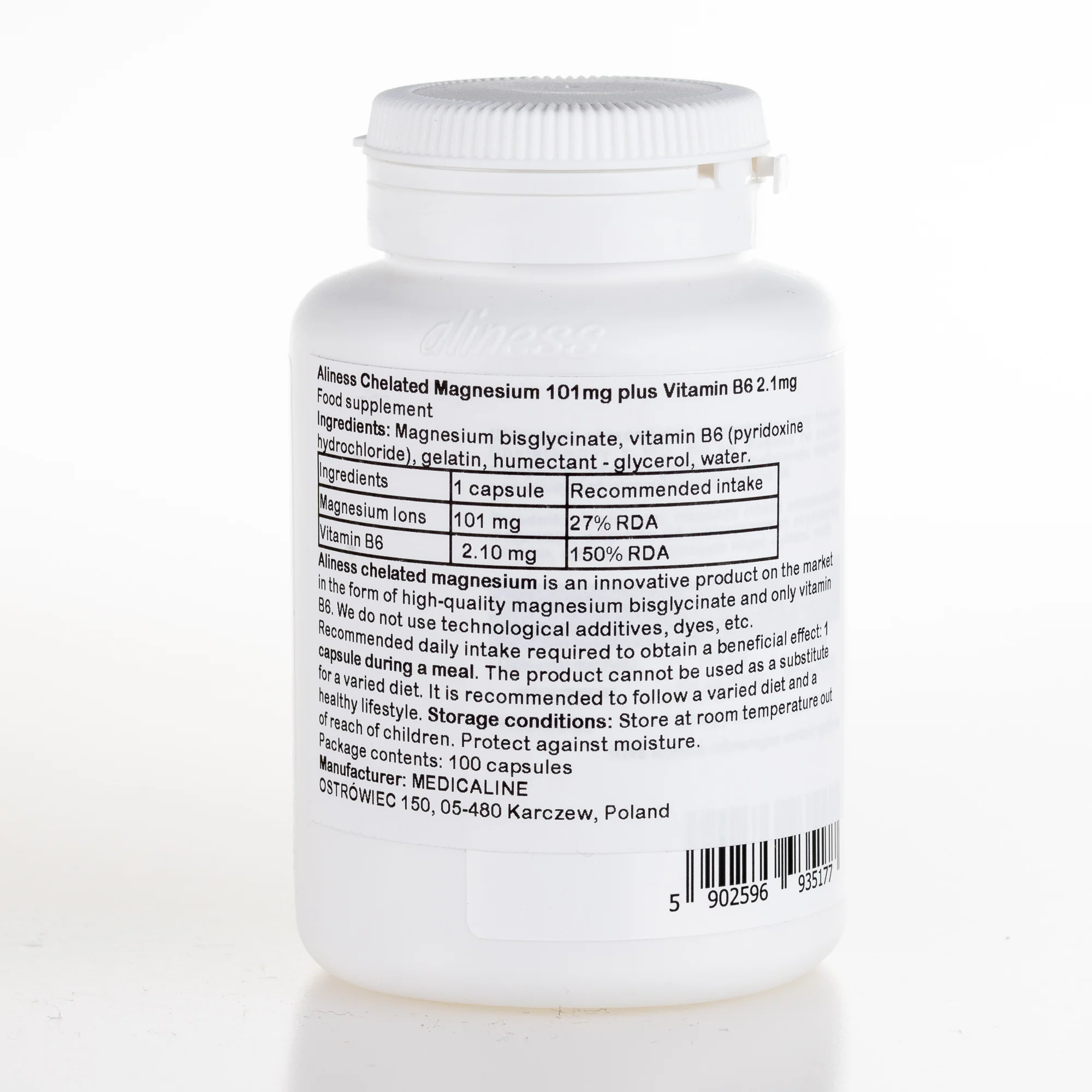 Chelated Magnesium with Vitamin B6, 100capsules - Image 2