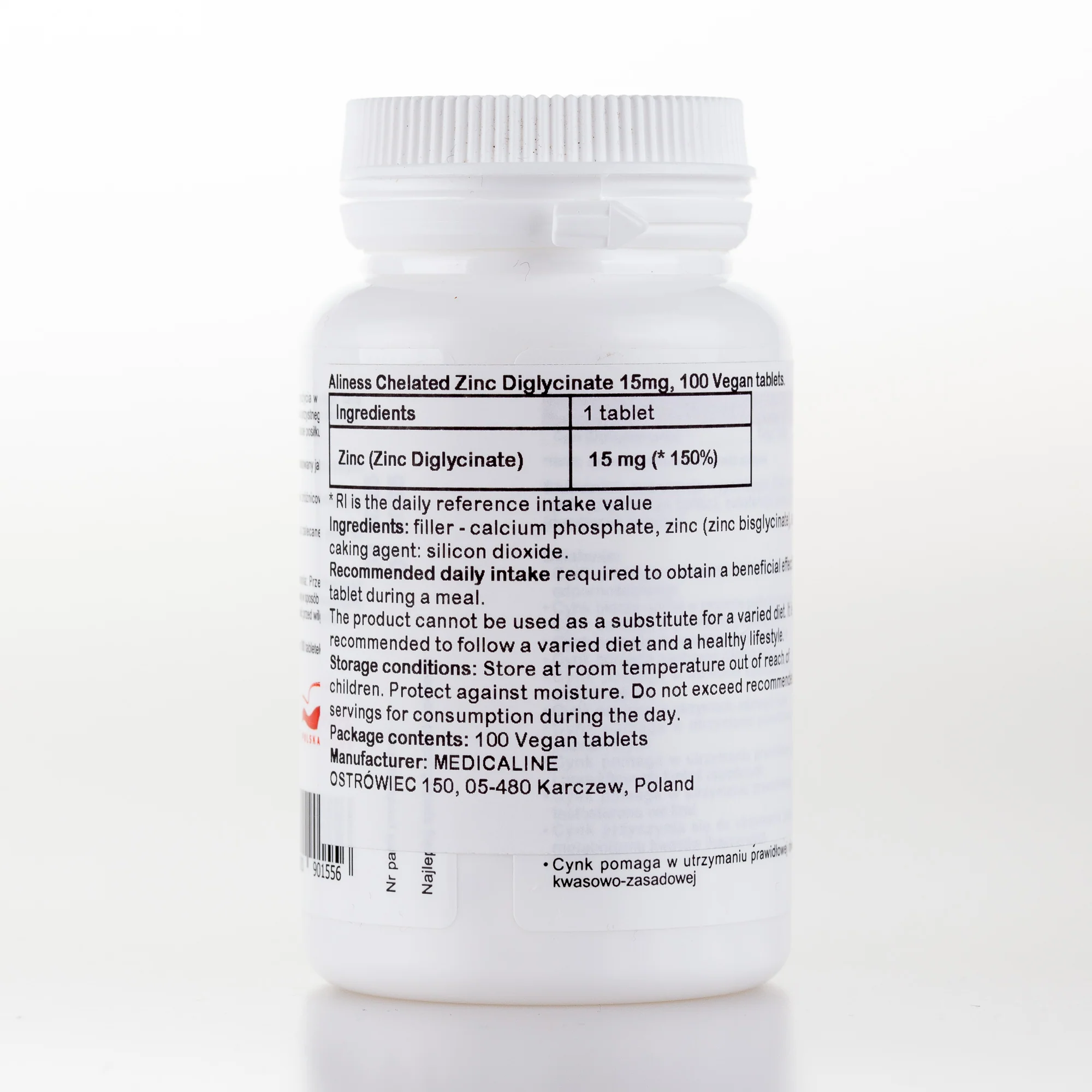 Chelated Zinc Diglycinate, 100 vegan tablets - Image 2