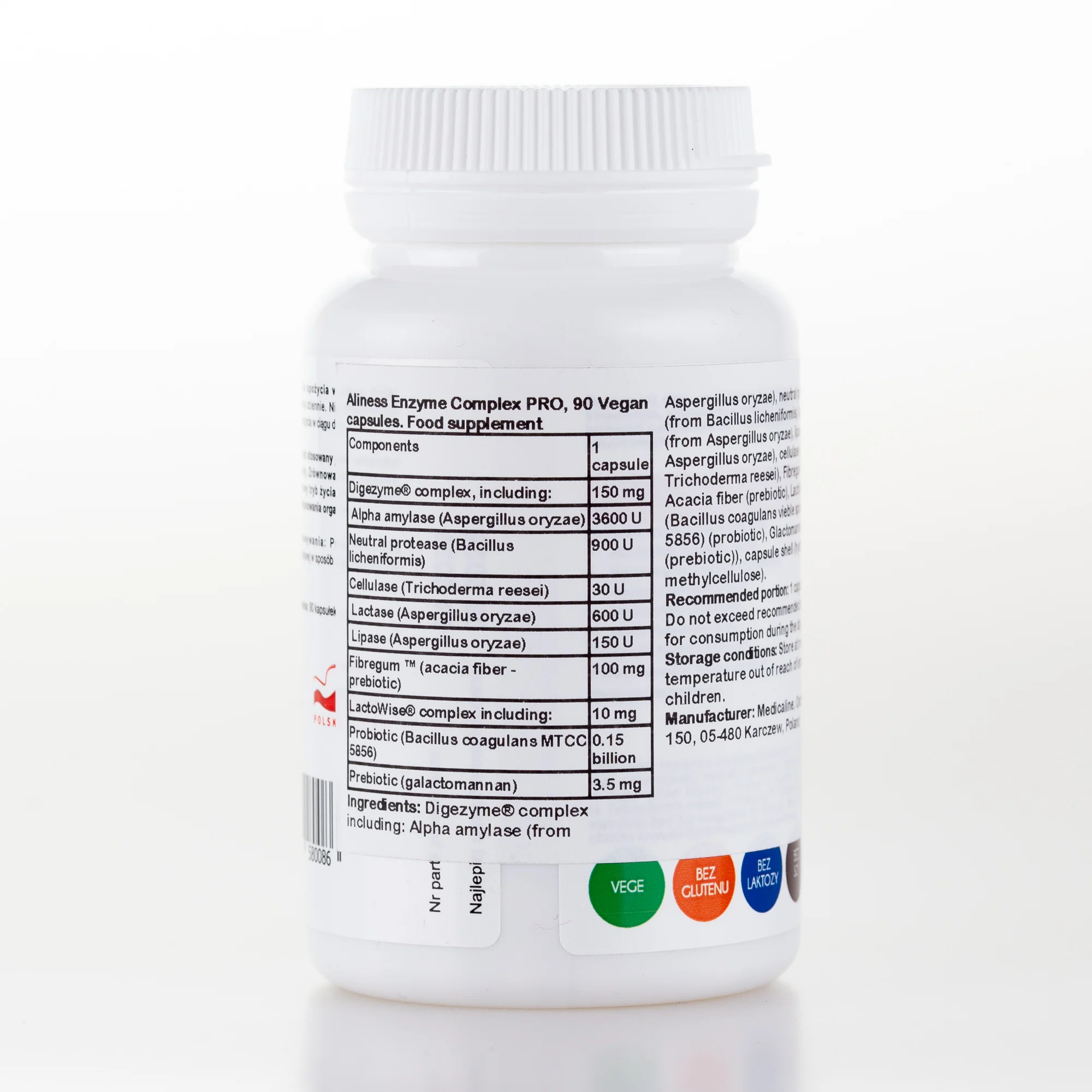 Enzyme Complex PRO, Aliness 90 Vegan capsules, Digezyme, LactoWise - Image 2