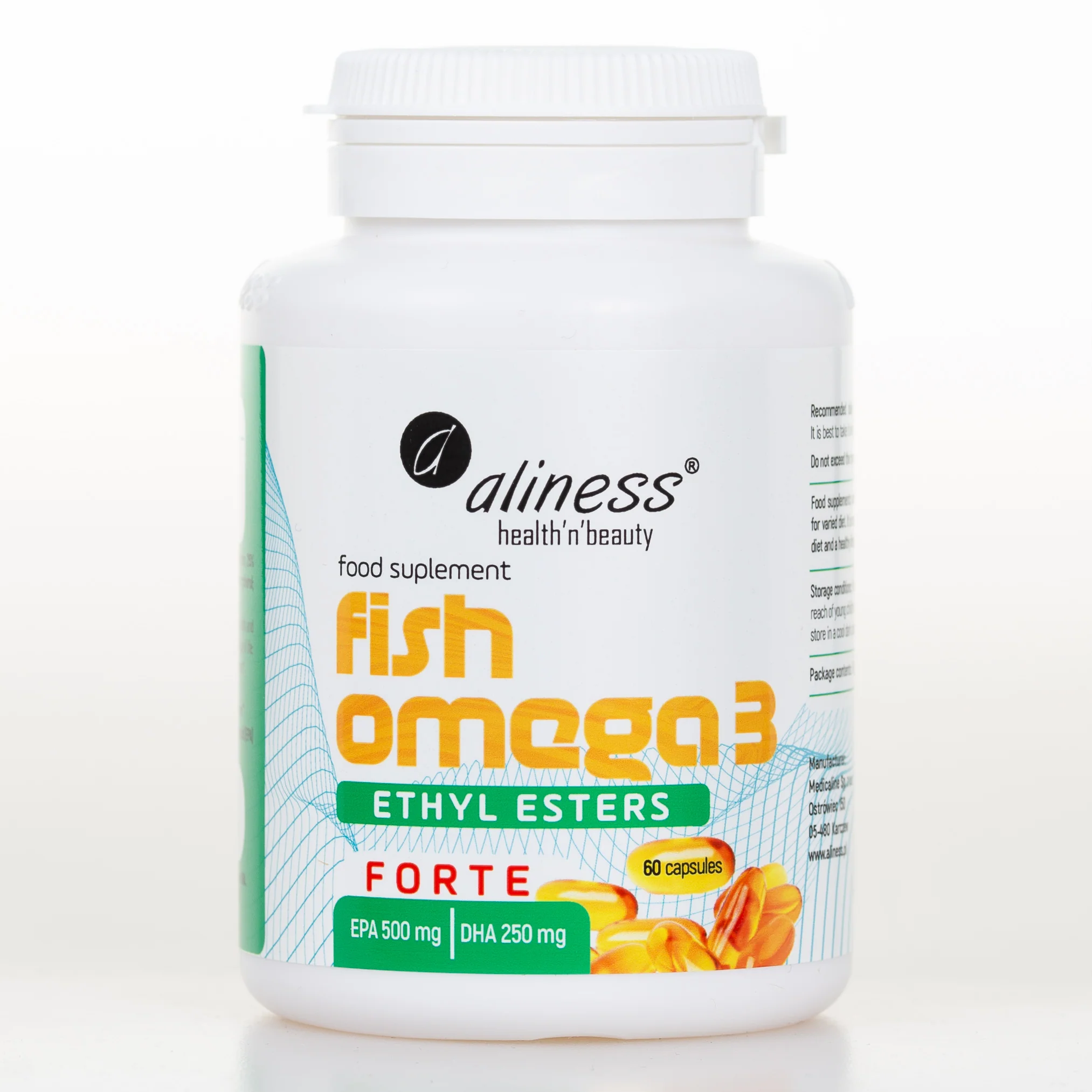 Fish Omega 3 FORTE Ethyl Esters 500mg EPA / 250mg DHA, 60 capsules, High dose of EPA and DHA essential fatty acids
