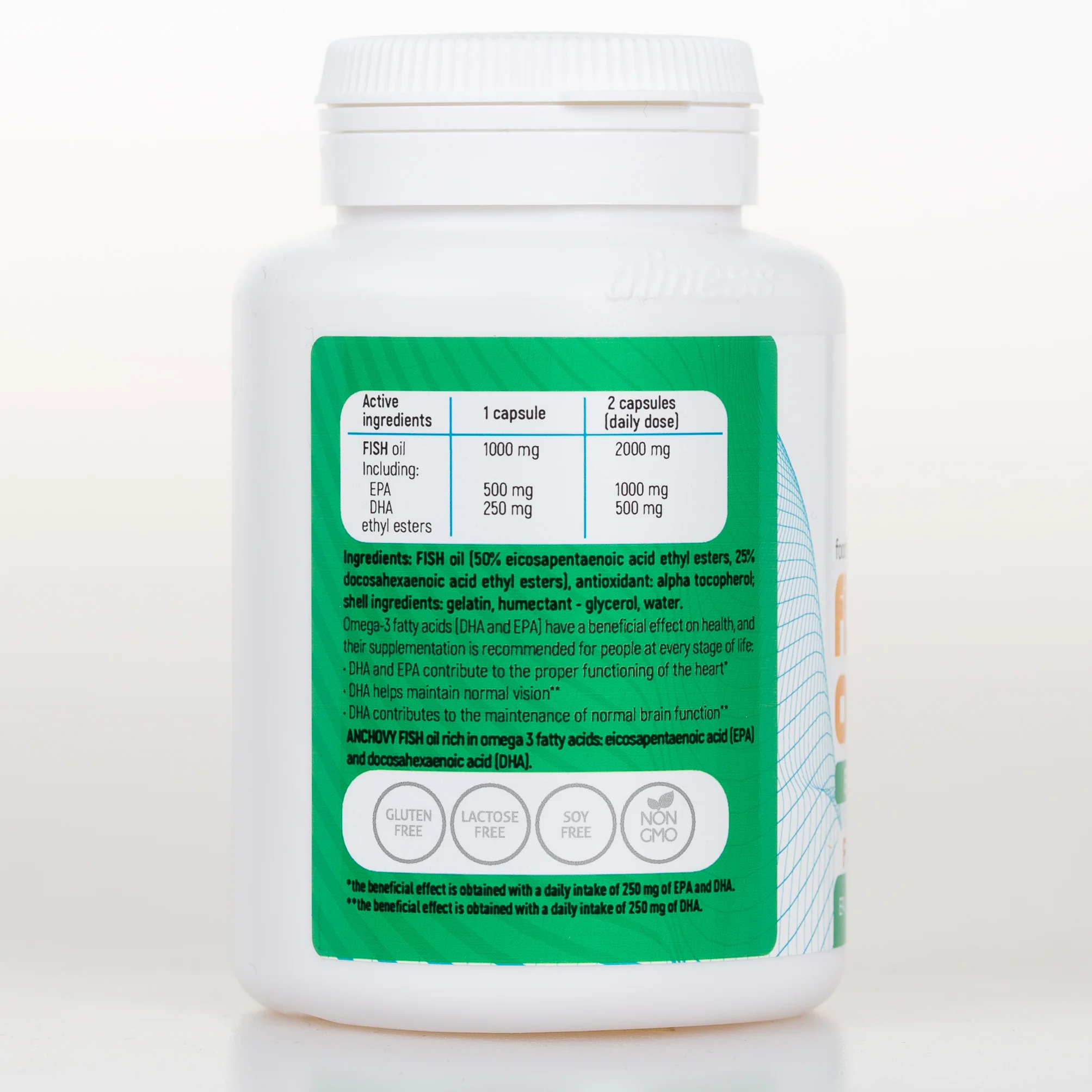 Fish Omega 3 FORTE Ethyl Esters 500mg EPA / 250mg DHA, 60 capsules, High dose of EPA and DHA essential fatty acids - Image 2