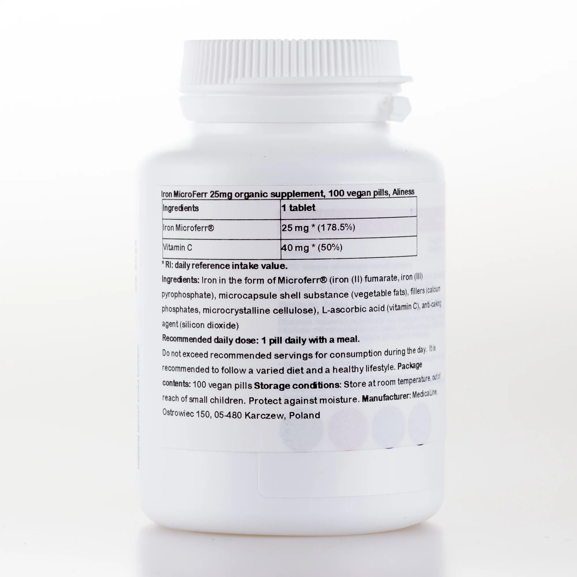 Iron MicroFerr 25mg organic supplement, 100 vegan pills - Image 2