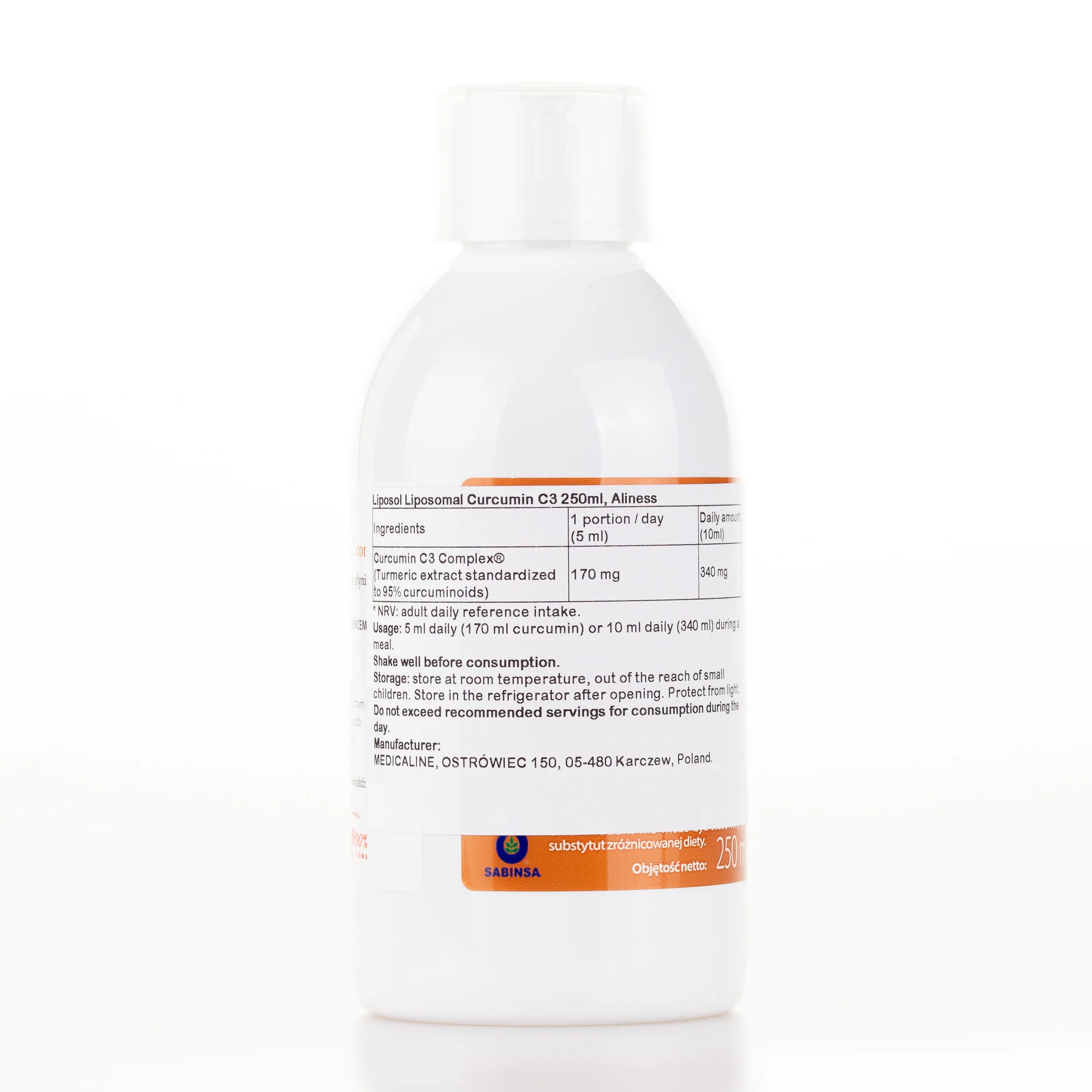 Liposol, Liposomal Curcumin 3 250ml, Aliness - Image 2