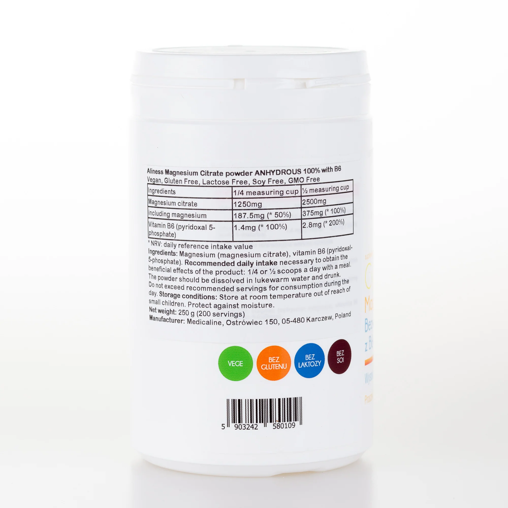 Magnesium Citrate Anhydrous Powder with Vitamin B6 (P-5-P), 250g - Image 2