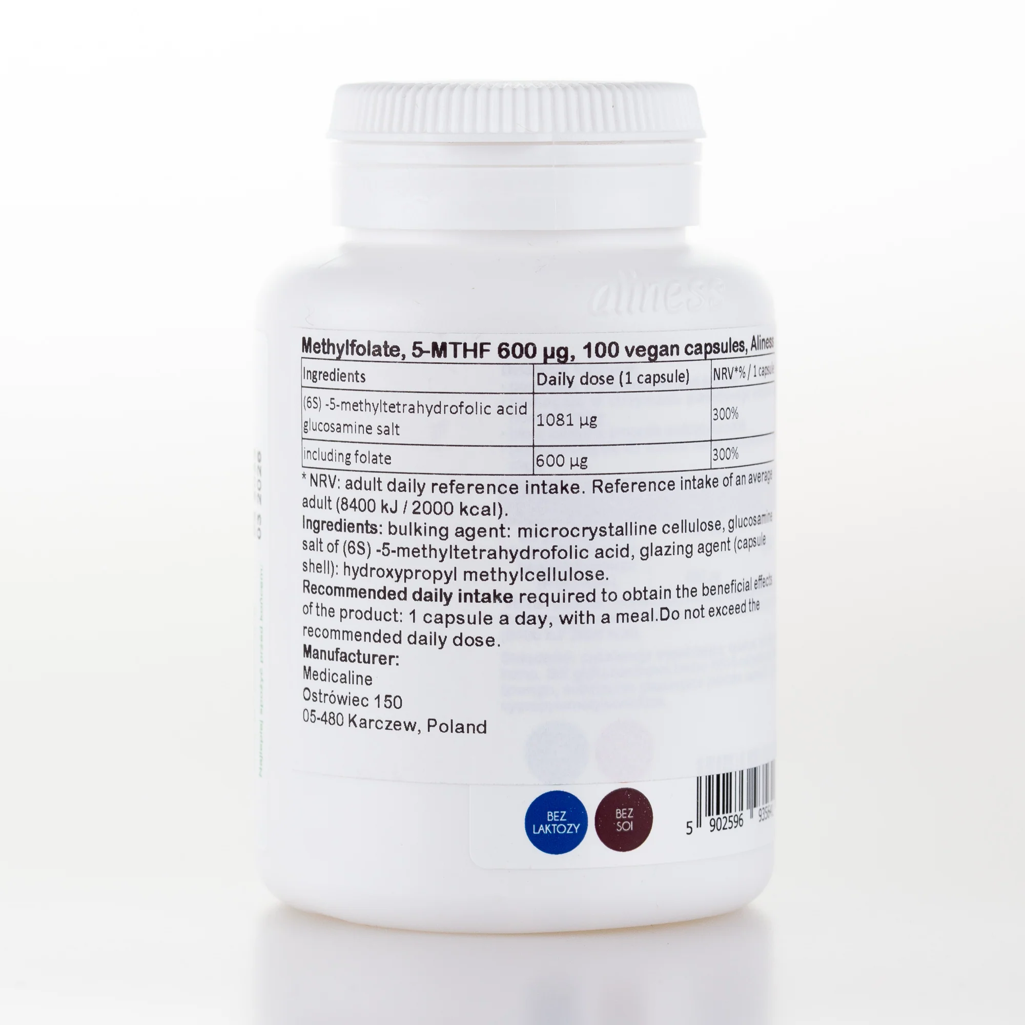 Methylfolate, 5-MTHF 600 µg, 100 vegan capsules - Image 2