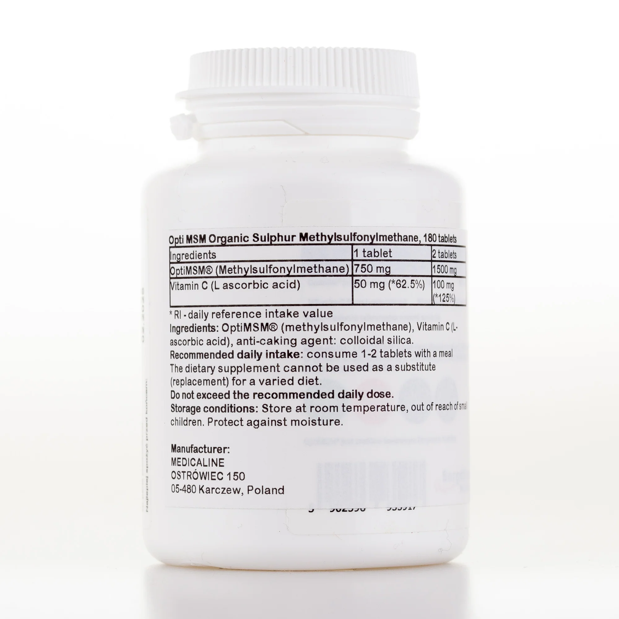 Opti MSM Organic Sulphur Methylsulfonylmethane 750mg, 180 tablets - Image 2