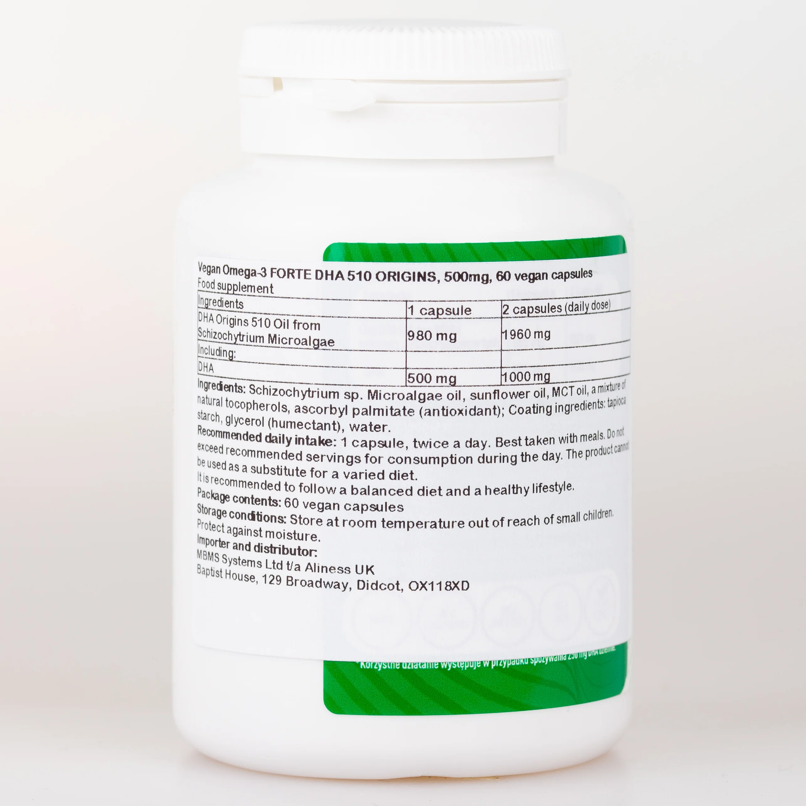 Vegan Omega 3 FORTE DHA 500 mg, 60 capsules - Image 2