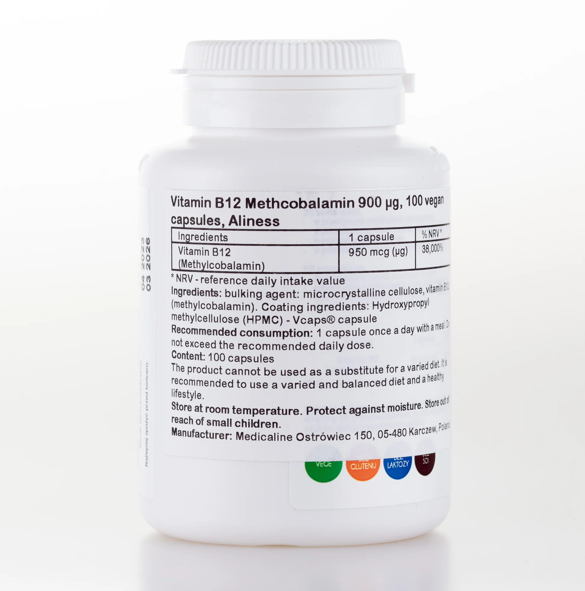 Vitamin B12 Methcobalamin 900 µg, 100 vegan capsules - Image 2