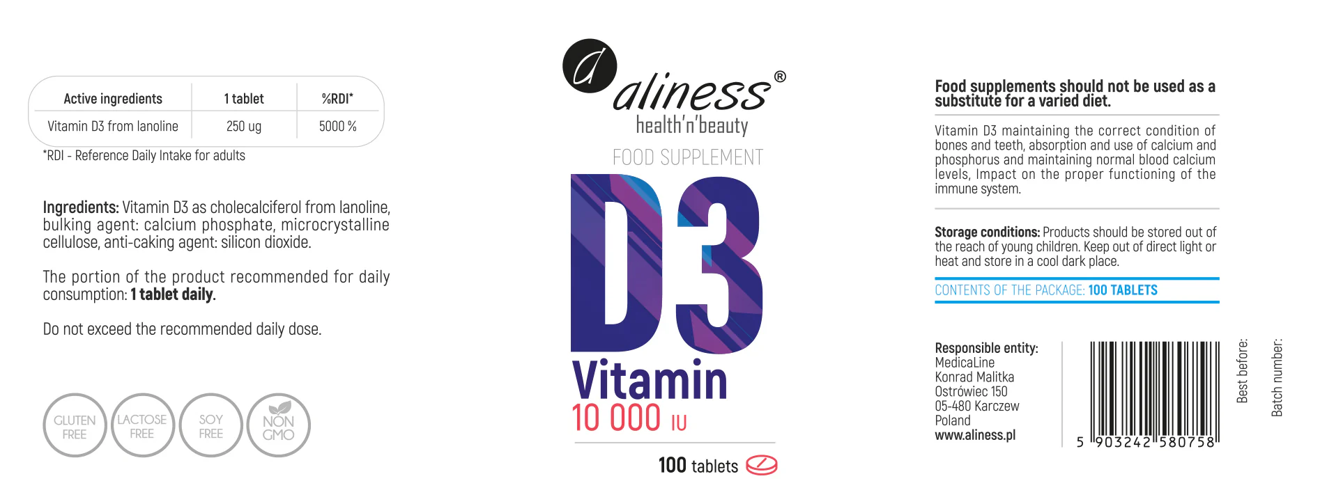 Max Strength Vitamin D3, 10000IU, 100 tablets - Image 3